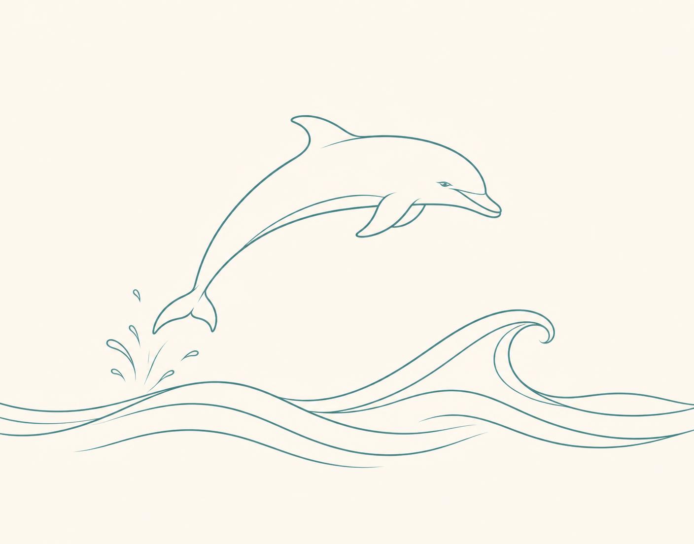 Line-art dolphin leaping over ocean waves, the Dolphin Taxes brand illustration